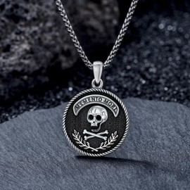 PARYFO Memento Mori Necklace 925 Sterling Silver Memento Mori Pendant Black Gothic Skull Jewellery for Men Women Boys with 22 + 2 Inch Chain, Sterling Silver, None