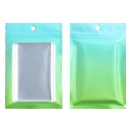 Gradient Blue-Green with Window Resealable Zipper Seal Foil Flat Bags for Small Business, Home Use, Food Storage, Beauty Sample, Pop Up Events, Freeze Dried Candies, Tea (100, 3.15 inch x 4.72 inch)