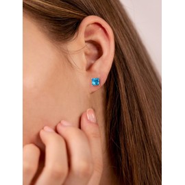 Silvora December Birthstone Earrings - S925 Silver Square Design, Hypoallergenic Birthstone Stud Earrings for Women