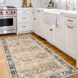 ReaLife Machine Washable Area Rug Runner - Living Room Bedroom Bathroom Kitchen Entryway Office - Non Slip Low Pile Stain Resistant Premium - Boho Farmhouse Vintage - BEV - Beige Tan Brown 2'6" x 6'