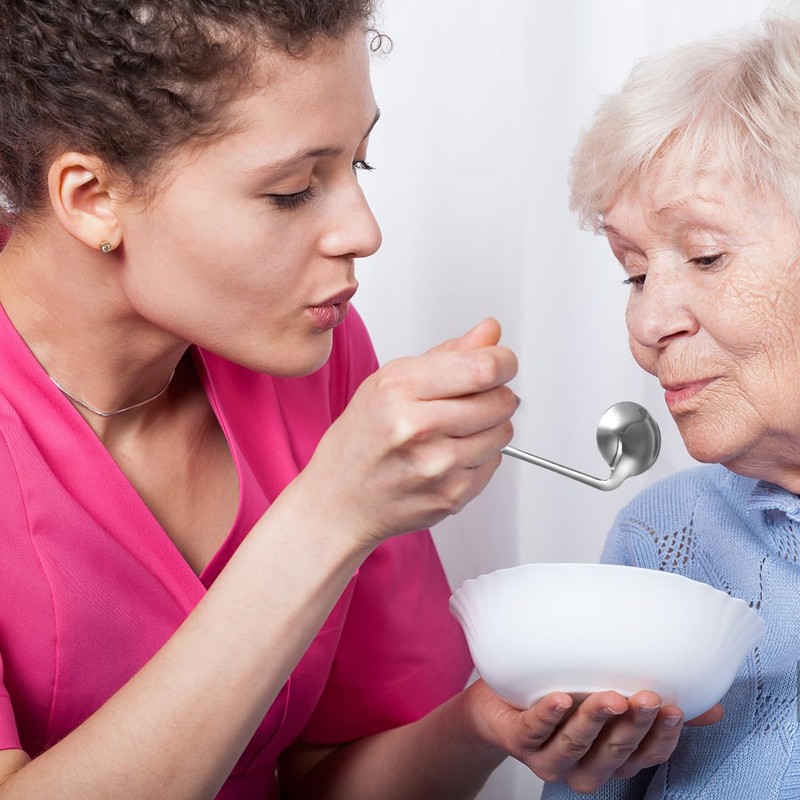 Baluue Stainless Steel Angled Spoon for Elderly Patients, Self-Feeding Utensil