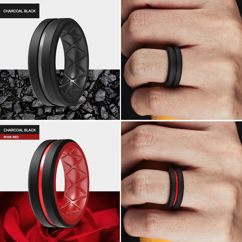 Egnaro Silicone Ring Men 1/4/6 Multipack Breathable Mens Silicone Rubber