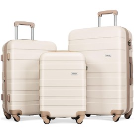 Merax 3 Piece, Luggage Set, Suitcases with Wheels, Hardside, Ivory and Golden, 20/24/28 Inch