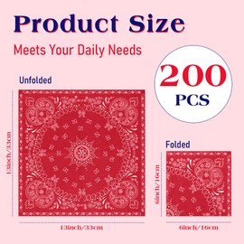 Teling 200 Pcs 2 Ply Red Bandana Paper Napkins Western Party Napkins Bulk Disposable Paisley Print Bandana Napkin for Western Cowboy Theme Birthday Party Supplies Dinner Lunch, 6.3 * 6.3"