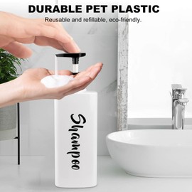 AUMIO 16.9oz Shampoo and Conditioner Dispenser, Refillable Shampoo Bottles with Pump, Empty Plastic Body Wash Dispensers for Bathroom, Printed Soap Bottle for Body and Conditioner (White, Set of 3)