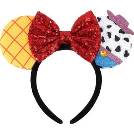 UNKJIN Mouse Ears Headband, Sequin Ears Headband with Splicing Ears, Glitter Hairband Party Decoration for Women (Yellow Cowboy)