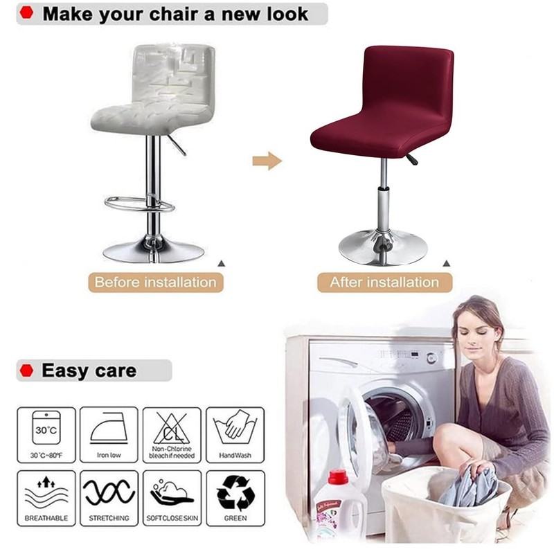 Bifaunvogel Waterproof Bar Stools Cover with Back Stretch PU Barstools