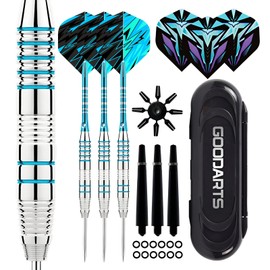 Qixuer Darts Set, Dart Arrows 22 g, Professional Steel Tip Darts Metal Tip Set with Extra 3 Flying Escort Wings, 3 Frosted Spare Poles, Flight Protector, Anti Slip Ring