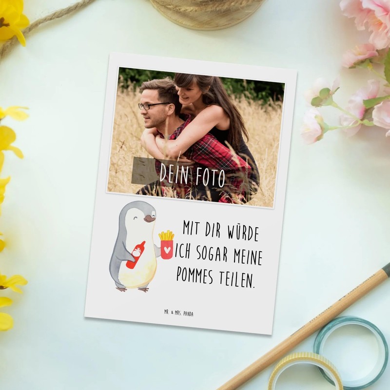 Mr. & Mrs. Panda Personalisierte Foto Postkarte Pinguin Pommes -