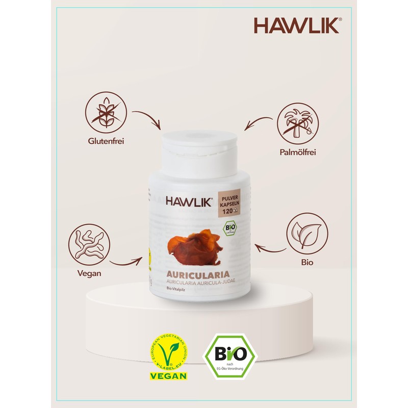 Hawlik Health Products - Auricularia Powder Capsules - Vital Mushrooms