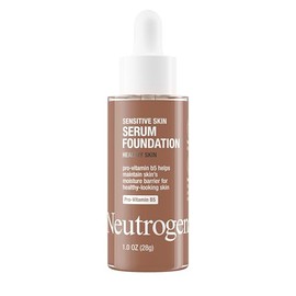 Neutrogena Base de suero para piel sensible saludable con provitamina B5, corrección de color y minimización de poros, base líquida y suero facial, cobertura construible, Deep 01, 1 onza