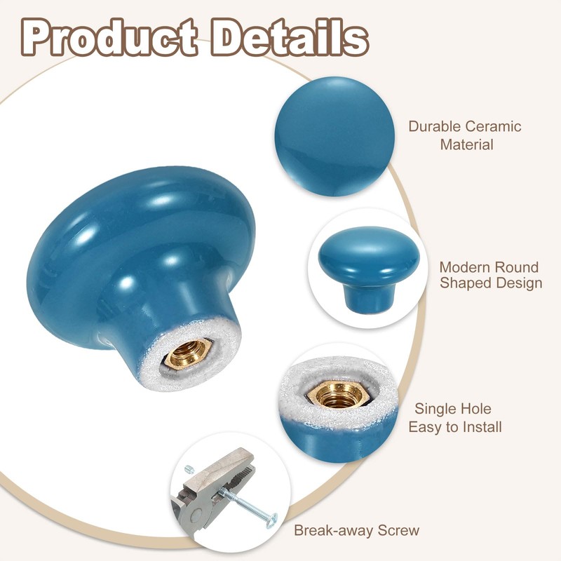 sourcing map 20Pcs Ceramic Cabinet Knobs, 32mm/1.26" Mushroom Round Shaped