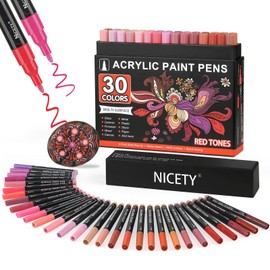 NICETY 30 Colors Red Tones Acrylic Paint Pens, Pro Color Series Markers Set with 0.7mm Extra Fine Tip for Wood, Canvas, Stone, Glass, and Ceramic- DIY Art Supplies for Kids, Adults & Artists