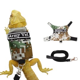 Swirge Bearded Dragon Harness and Leash Set, Harness Clothes Costume Carrier for Guinea Pig Hamster Lizard with Removable Embroidered Patch, Walking Training Small Animals Leash (Green)