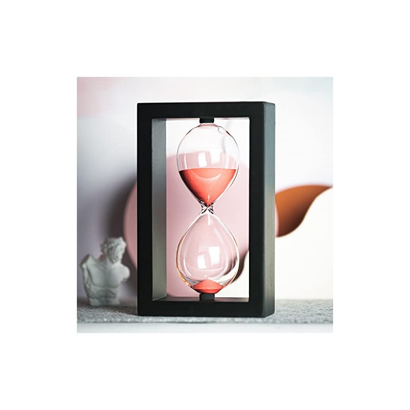 Hourglass 60 Minute Decorative Sand Timer, Black Wooden Frame Red