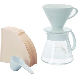 HARIO V60 Ceramic Dripper 02 Set, 1-4 Cups, White, Made in Japan, XVDD-3012W