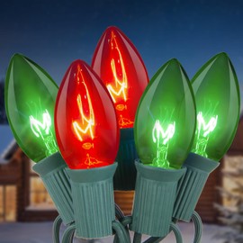 25ft Red and Green Outdoor Christmas Lights,C9 Vintage Christmas String Lights With 26 Red Green Bulbs(1 Spare),Waterproof Hanging Christmas Lights for Roofline Christmas Tree Backyard Decor