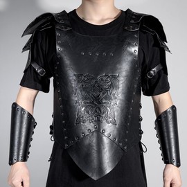 HOEACXY Medieval Leather Bracers Pure Black Viking Leather Bracers Leather Arm Armer Cuff Leather Gauntlet Costumes Accessories for Men Women 1 Pair