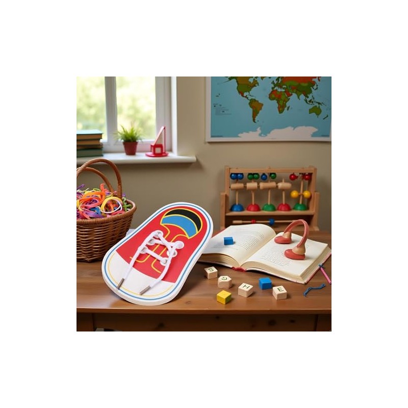 Wooden Shoe Lacing Practice Board, Learn to Tie Training Kit,