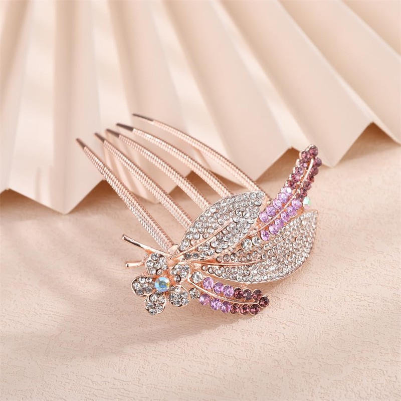 Aimimier Bridal Crystal Hair Comb for Women Leaf Hair Side