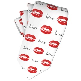 FUNCOOLCY Red Lips Kisses Tie For Men - Novelty Fashion Fun Full Print Skinny Necktie