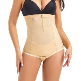 MOVWIN Postpartum Belly Wrap C Section Panties Belly Band Abdominal Compression Corset Girdle Shorts with Zipper Beige
