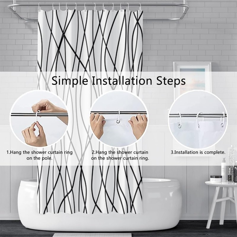 Uiiooazy White Black Striped Shower Curtain for Bathroom 72"x72", Geometric