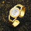 Weicam Women Simple Gold Round Dial Cuff Bangle Bracelet Analog