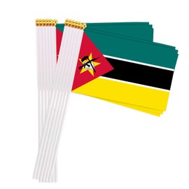 25 Packs Small Mozambique Flags on Handheld Stick，Miniature Mozambique Flag for Outside,4x6 Inch Mini Hand Held Banner with Golden Topper,Patriotic Decorations