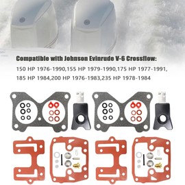 XQSMWF Carburetor Carb Rebuild Kits with Float Compatible With Johnson Evinrude Outboard Engine Carb Repair Parts V4 65-235 HP V6 replace 390055 392550 398526 435443 434888 439076 Sierra 18-7046