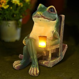 Vehoukli Frog Garden Ornaments, Solar Frog Statues, Outdoor Garden Decor Statues, Resin Animal Figurine Decoration for Patio Lawn Yard Décor