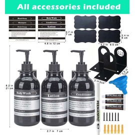 Black Wall Mount Shower Dispensers for Bathroom Refillable for Shampoo Conditioner Wash Hand Dish Lotion Oil Soap Bottles with Pump & Waterproof Labels, 17oz, 3 Chamber