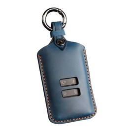 HIBEYO Smartkey Car Key Case Fits Renault Leather Protective Cover Key Case Cover for Renault Kadjar Clio Captur Scenic Koleos Key Fob Bag 4-Button Blue, blue