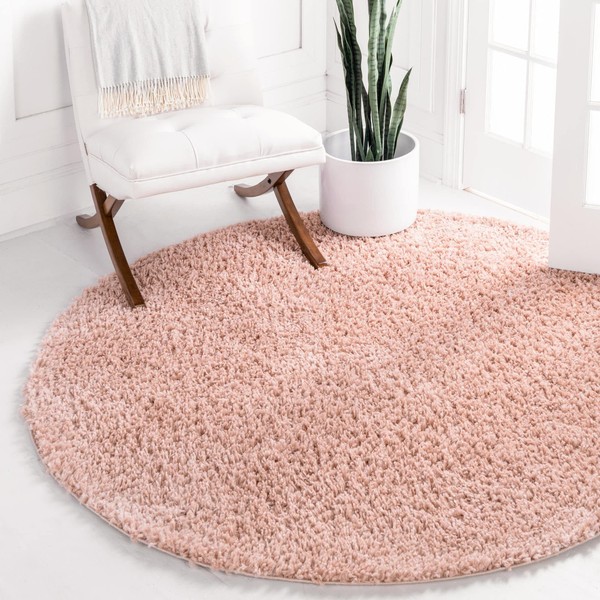 Rugs.com Zermatt Shag Collection Rug – 6' Round Dusty Rose