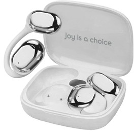 MyJoy Air Open Ear Earbuds, Wireless Bluetooth Open Earbuds Over The Ear Headphones with Microphone for Work & Workouts, Sweatproof Multi-Touch Open Earphones with LCD Panel Display, White