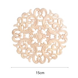 MUXSAM Round Wood Carved Onlays Appliques, Unpainted Ornate Wooden Carvings Center Decals for Closet Door Cabinet Drawer Wall Ceilling Dresser Wardrobe Crafts Decor(2-Pack, 15cm/6")