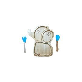 BAMBOO GIFT COMPANY Baby & Toddler Bamboo Suction Plate Set for Feeding and Weaning - Blue Elephant Design