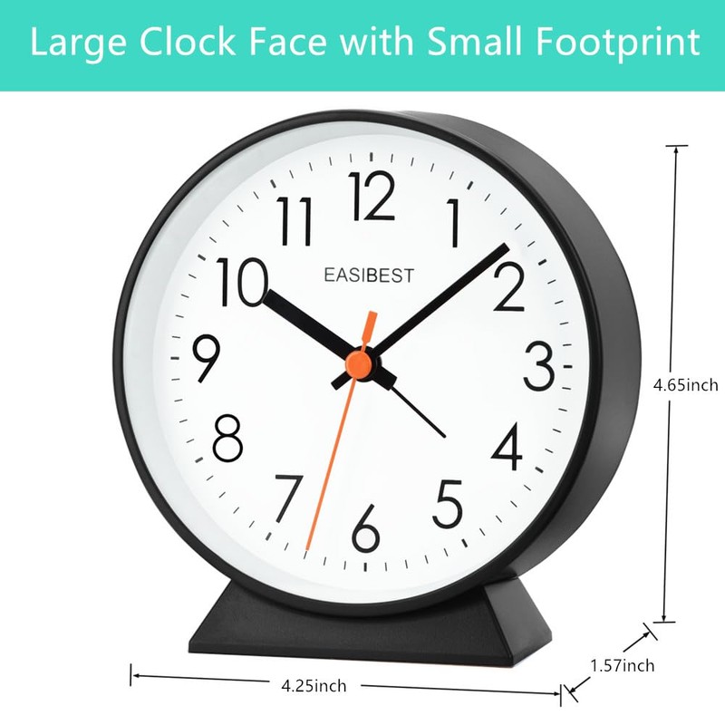 EASIBEST No Ticking Silent Alarm Clock,Easy to Read and Use,Ascending