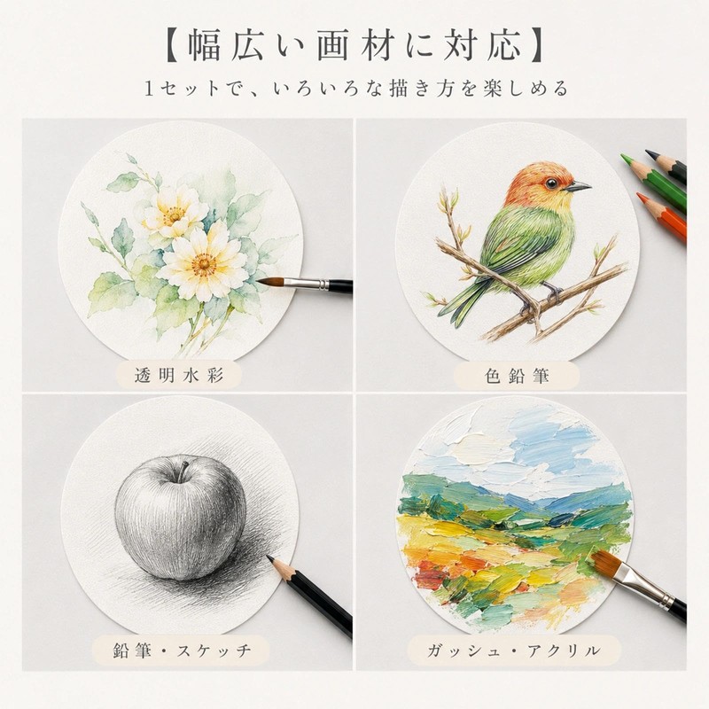 水彩紙 水彩画用紙 12×12cm 50枚セット ホワイト 画用紙 細目 厚手 ペーパー 色鉛筆