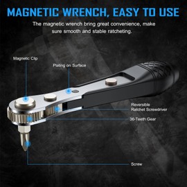 Steinwhale 25pcs Mini Ratchet Wrench Screwdriver Bit Set with 1/4" Hex Bits CNC machined S2 Steel, 36-Tooth Gear Offset Reversible, 90 Degree Right Angle Drive Handle, Magnetic Bit Holder