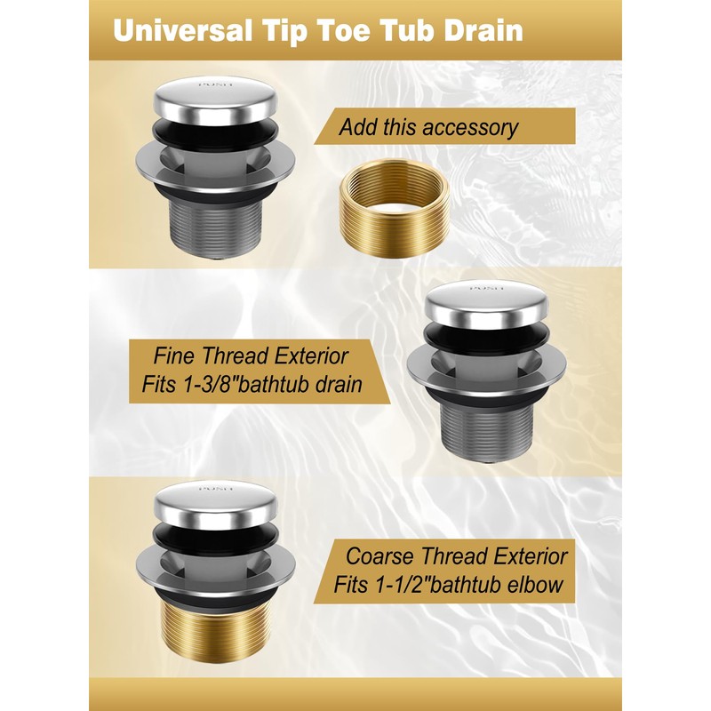 Bathtub Drain Tip-Toe Trim Set with Two-Hole Overflow Faceplate, Replacement