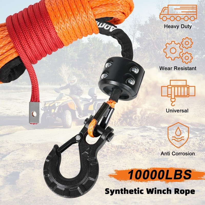 Aomifunny Synthetic Winch Rope,1/4" x 50 ft 10000Lbs Winch Rope