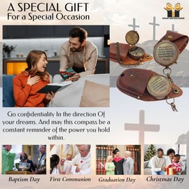 Thoreau's Go Confidently Engraved Compass for Graduation, Confirmation Day, Baptism, New Year Gift, Birthday, Anniversary, Communion Religous Compass for Women Mens Boy Gift Calender