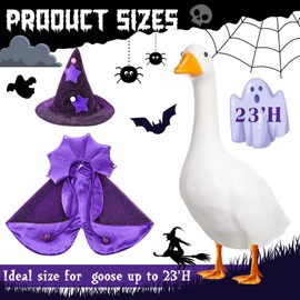 Sunnymove Halloween Witch Porch Goose Outfit with Glitter Witch Hat and Cloak Yard Goose Outfits for 23" 17" Cement Plastic Statue Geese Duck Decorations