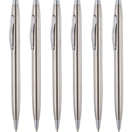 ChaoQ Ballpoint Pens, 6pcs Black Ink Medium Point 1.0 mm Stainless Steel Ballpoint Pens, for Gift Pens, School, Business, Office, Women&Men - Silver