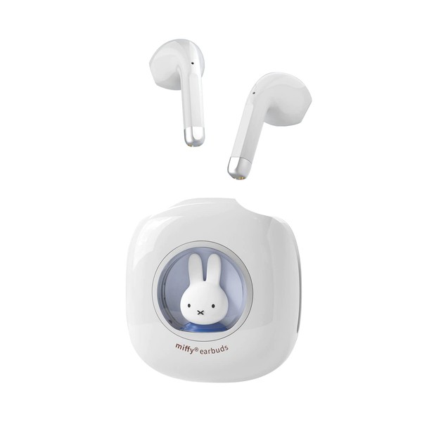 Miffy Wireless Earbuds, Fully Wireless Earphones, Bluetooth 5.3 Compatible, LED Lights Included, Up to 32 Hours of Music Playback / Rechargeable, Gift, Present/Gift (Blue)