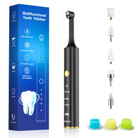 Tooth Polisher, Tooth Clean and whitening kit, 5 Multi -Function Brush Heads and LED Lights, 4 Speed Modes, and IPX6 Waterproof, Handsel 3 Tooth Polish Paste