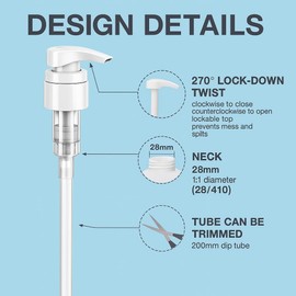 Universal Shampoo/Conditioner Dispenser Pump for Bottles, Leak Proof, Pump Top Fits 1 L/33.8 oz Bottles, 28/410 Neck Size, (Variety Pack of 2)