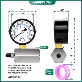 BOGERDACK 0-100PSI Gas Pressure Test Gauge, 3/4FNPT Connection 2" Dial Size, Chrome Plated Steel Body Assembly, for Measuring The Pressure of Gas Line, Gas Circuit, Air