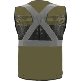 OPLERAI Safety Vest Reflective Construction Vests with 7 Pockets and Zip High Visibility Vest for Men Hi Vis Mesh Work Vests Meet ANSI/ISEA 107-2020 Class 2(Khaki L)